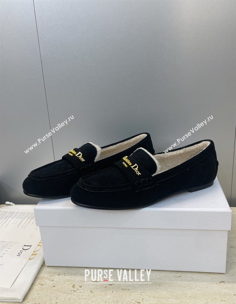Dior DiorAlps Boy Flat Loafers in Suede and Shearling Black 2025 DR121603 (JC-251216100)