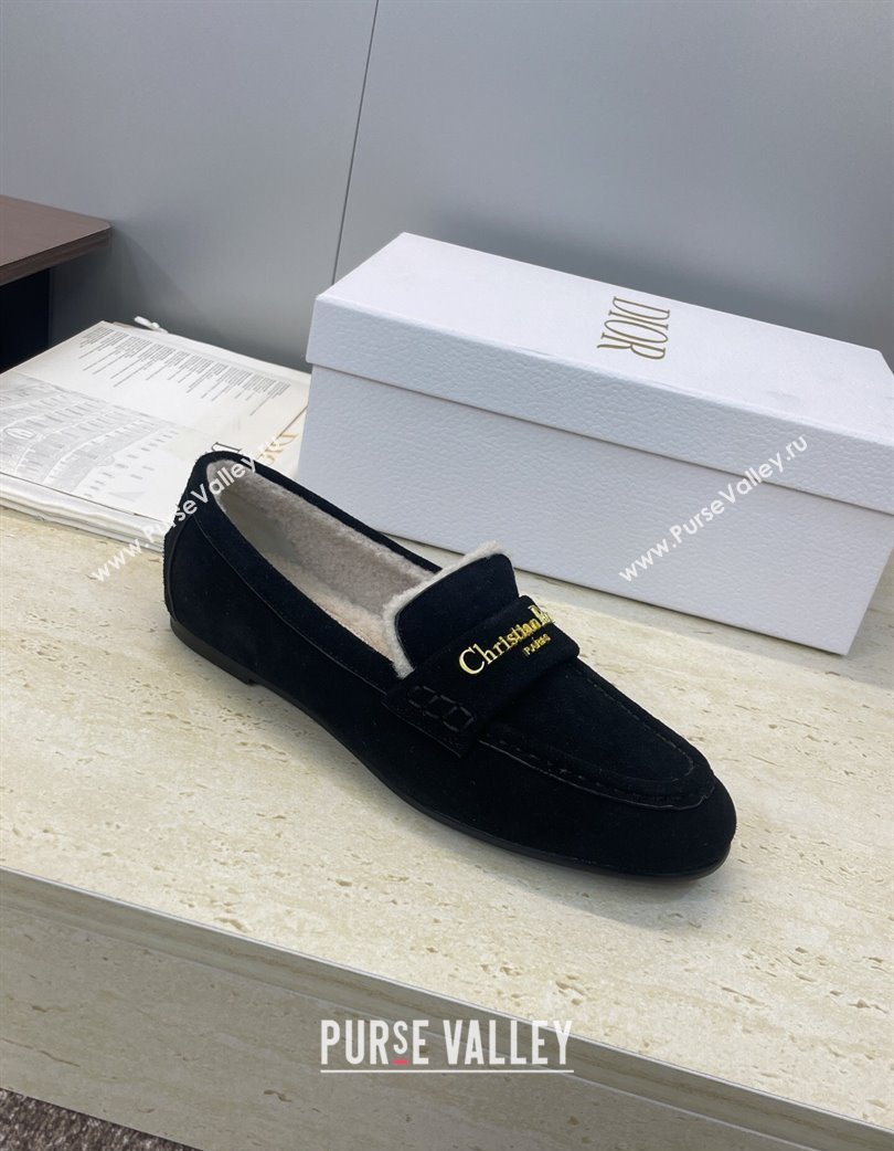 Dior DiorAlps Boy Flat Loafers in Suede and Shearling Black 2025 DR121603 (JC-251216100)