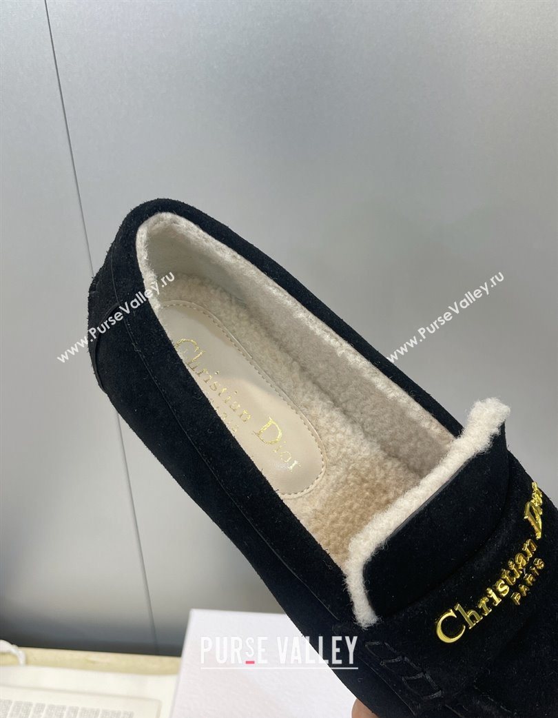 Dior DiorAlps Boy Flat Loafers in Suede and Shearling Black 2025 DR121603 (JC-251216100)