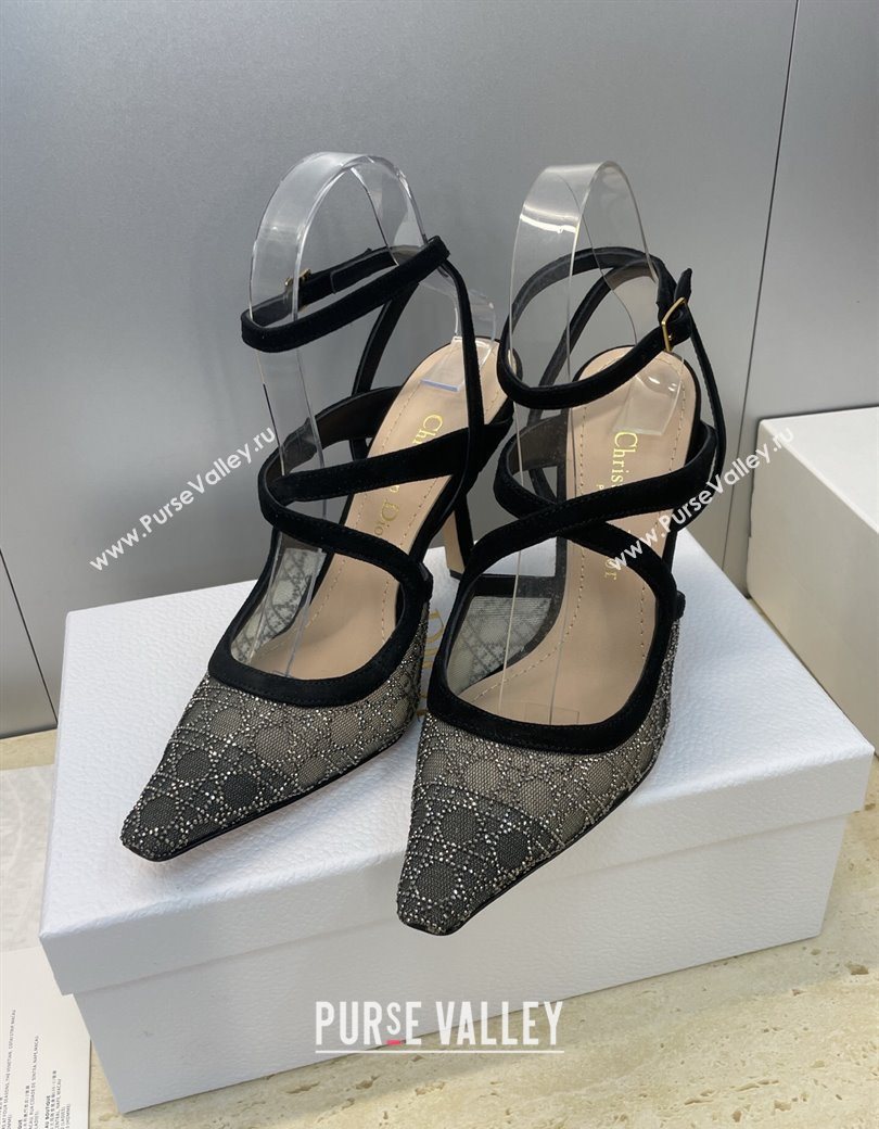 Dior Capture Heeled Sandals 9.5cm in Mesh with Strass Cannage Motif 2025 DR121606 (JC-251216112)