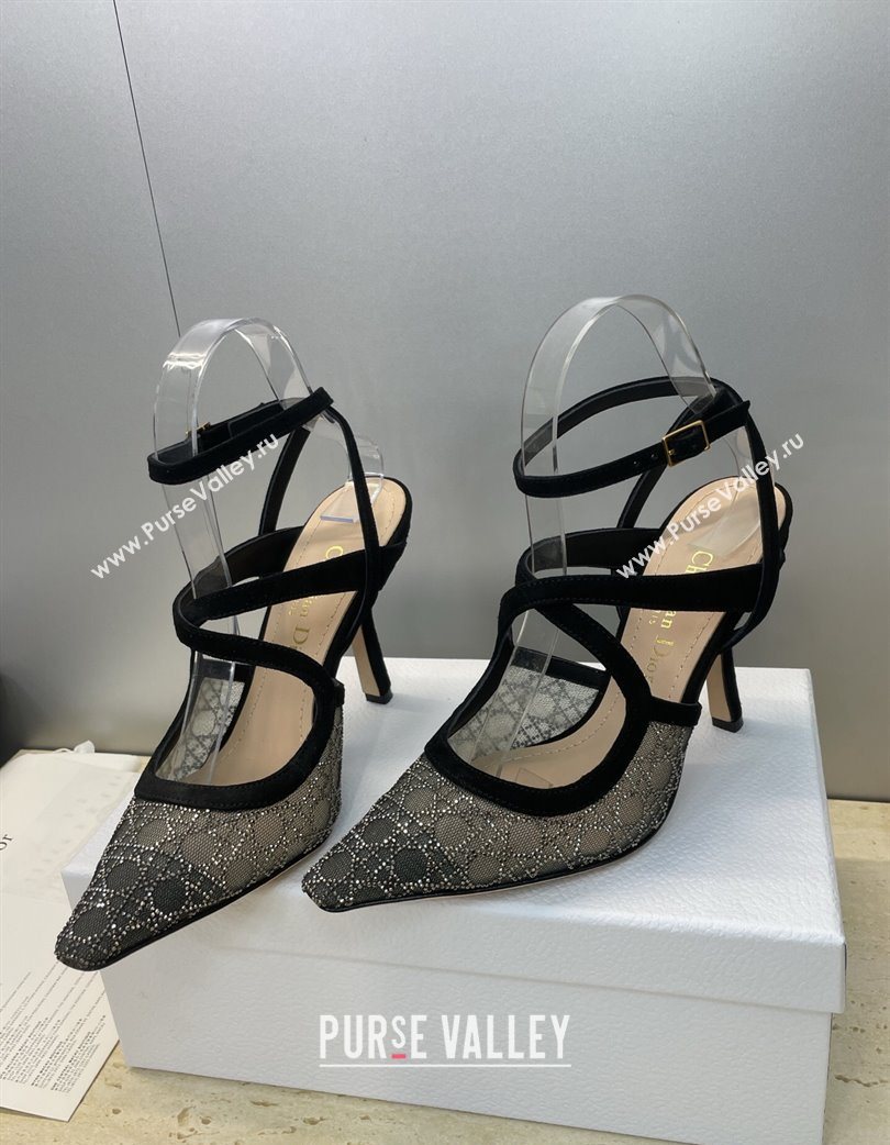 Dior Capture Heeled Sandals 9.5cm in Mesh with Strass Cannage Motif 2025 DR121606 (JC-251216112)