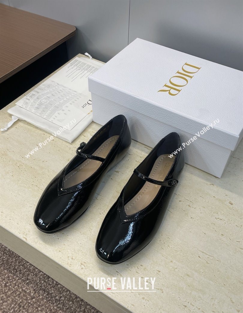 Dior New Ballet Flats in Crinkled Patent Calfskin Leather Black 2025 DR121604 (JC-251216102)
