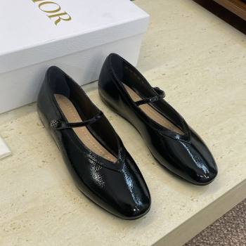 Dior New Ballet Flats in Crinkled Patent Calfskin Leather Black 2025 DR121604 (JC-251216102)