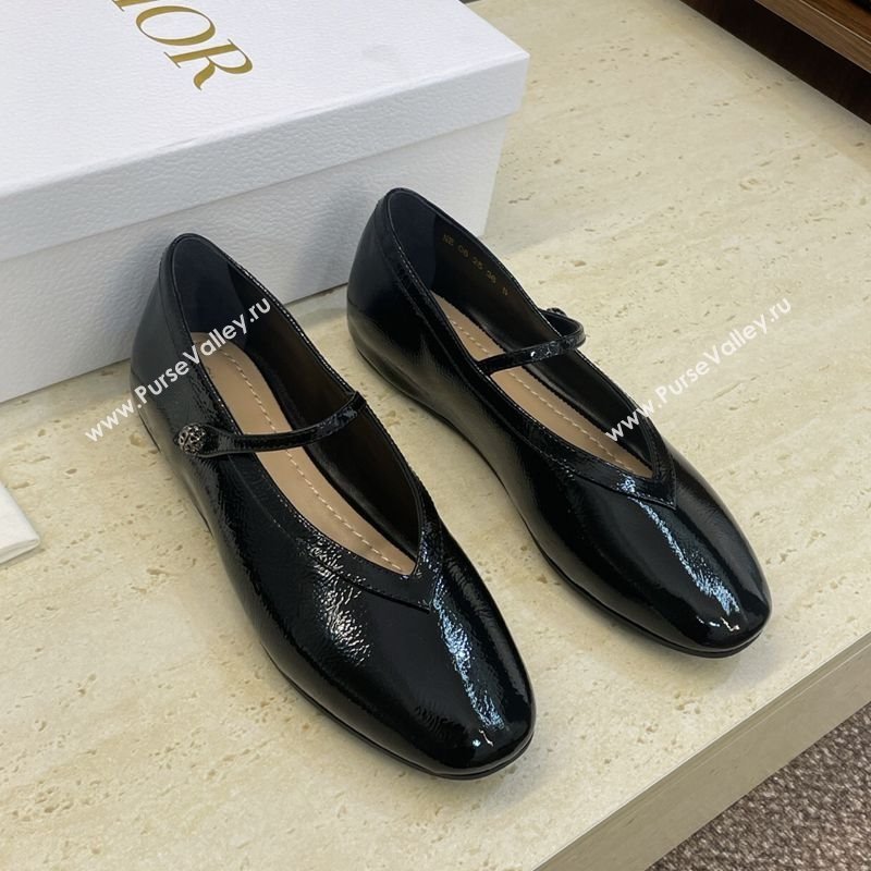 Dior New Ballet Flats in Crinkled Patent Calfskin Leather Black 2025 DR121604 (JC-251216102)
