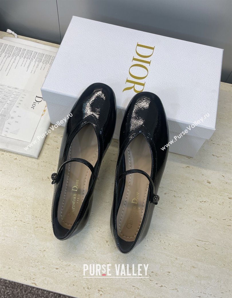 Dior New Ballet Flats in Crinkled Patent Calfskin Leather Black 2025 DR121604 (JC-251216102)