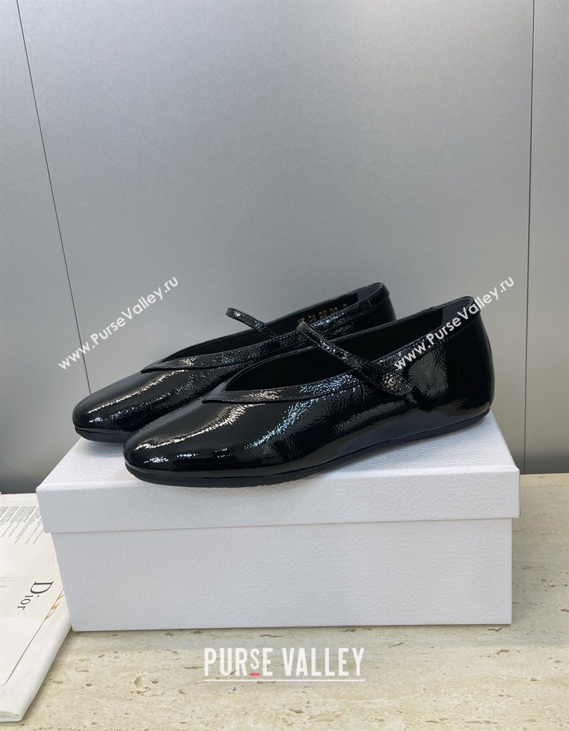 Dior New Ballet Flats in Crinkled Patent Calfskin Leather Black 2025 DR121604 (JC-251216102)