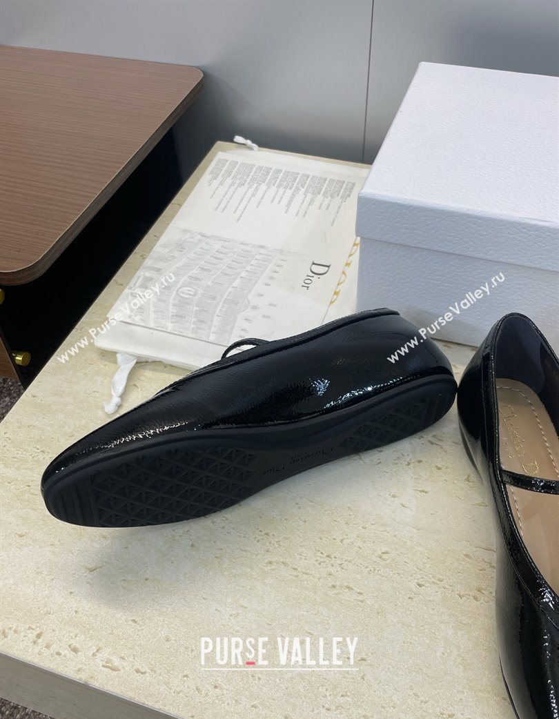 Dior New Ballet Flats in Crinkled Patent Calfskin Leather Black 2025 DR121604 (JC-251216102)