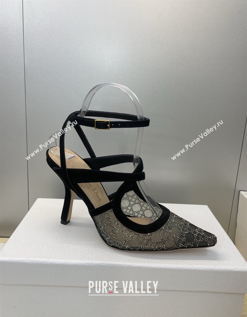 Dior Capture Heeled Sandals 9.5cm in Mesh with Strass Cannage Motif 2025 DR121606 (JC-251216112)