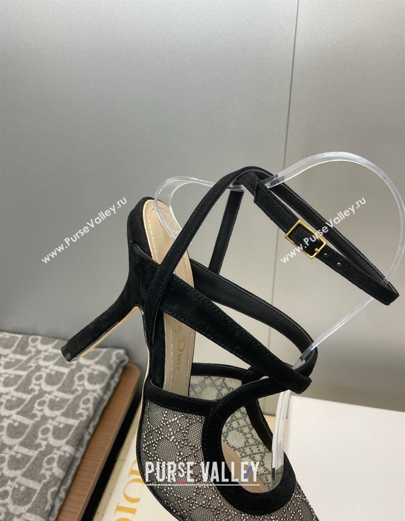 Dior Capture Heeled Sandals 9.5cm in Mesh with Strass Cannage Motif 2025 DR121606 (JC-251216112)