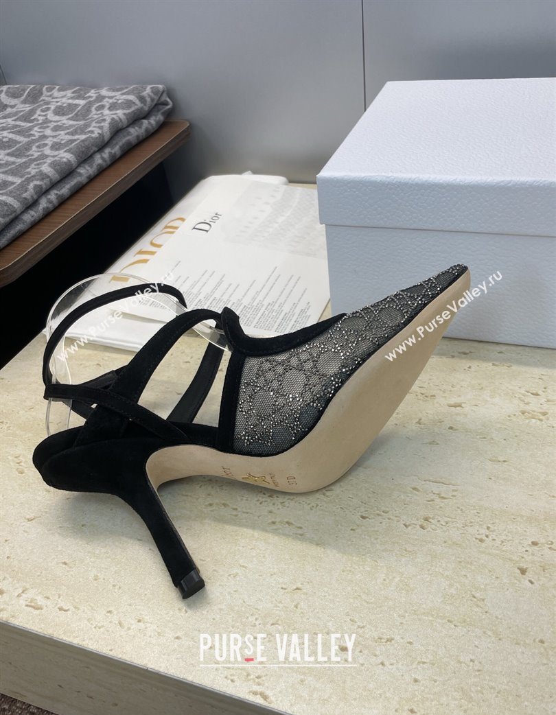 Dior Capture Heeled Sandals 9.5cm in Mesh with Strass Cannage Motif 2025 DR121606 (JC-251216112)