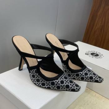 Dior Capture Heeled Mules 9.5cm Satin with Strass Cannage Motif Black 2025 DR121606 (JC-251216113)