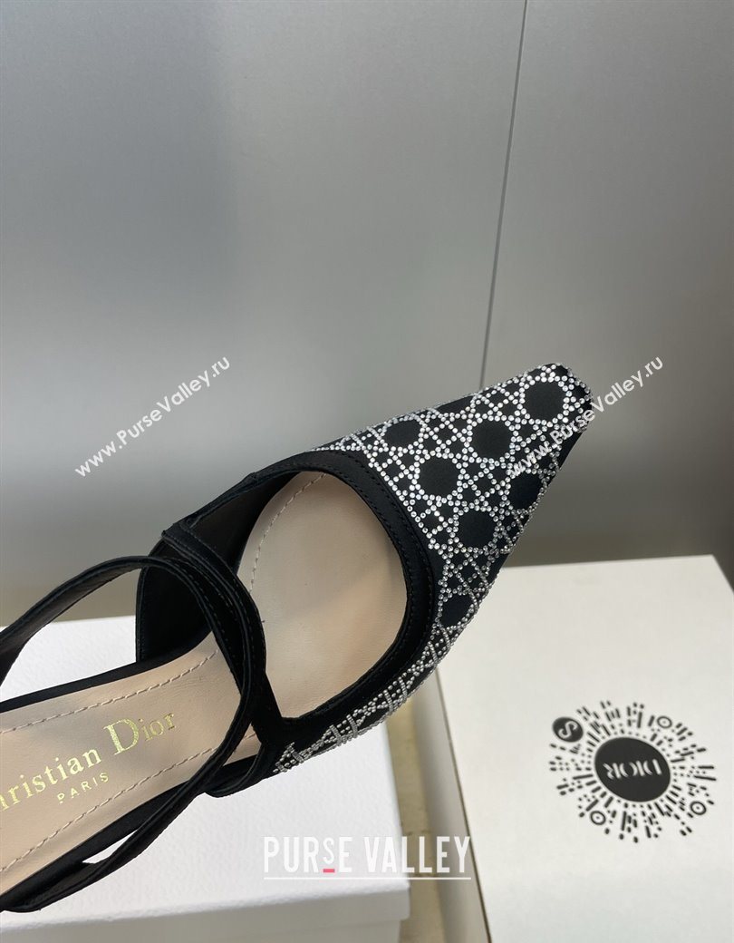 Dior Capture Heeled Mules 9.5cm Satin with Strass Cannage Motif Black 2025 DR121606 (JC-251216113)