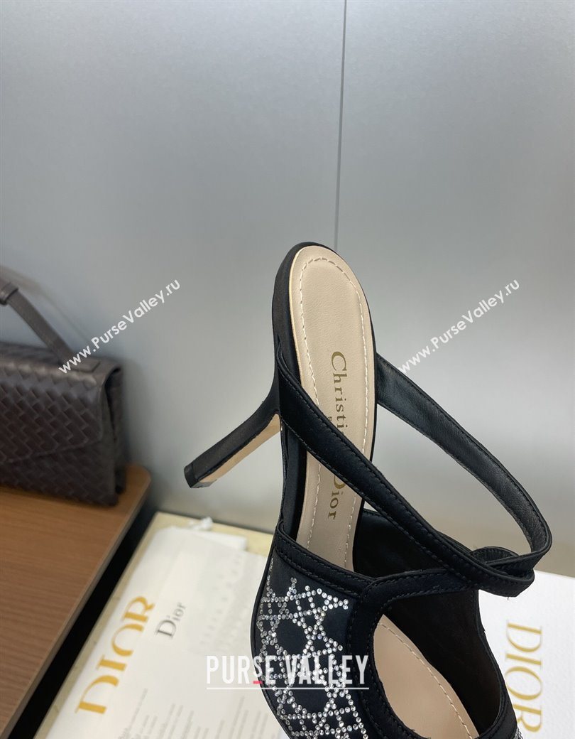 Dior Capture Heeled Mules 9.5cm Satin with Strass Cannage Motif Black 2025 DR121606 (JC-251216113)