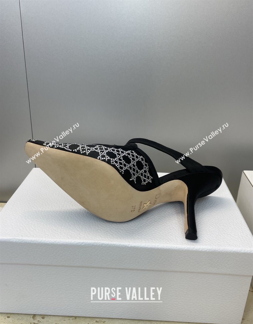 Dior Capture Heeled Mules 9.5cm Satin with Strass Cannage Motif Black 2025 DR121606 (JC-251216113)