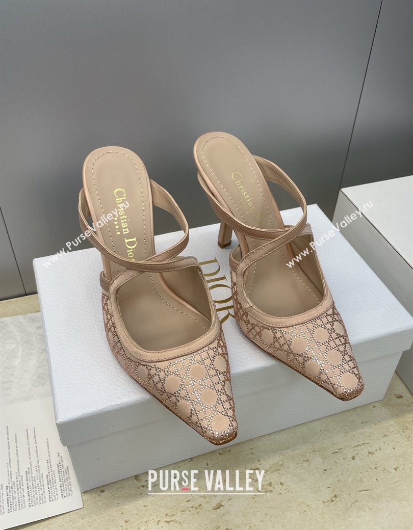 Dior Capture Heeled Mules 9.5cm Satin with Strass Cannage Motif Nude 2025 DR121606 (JC-251216114)