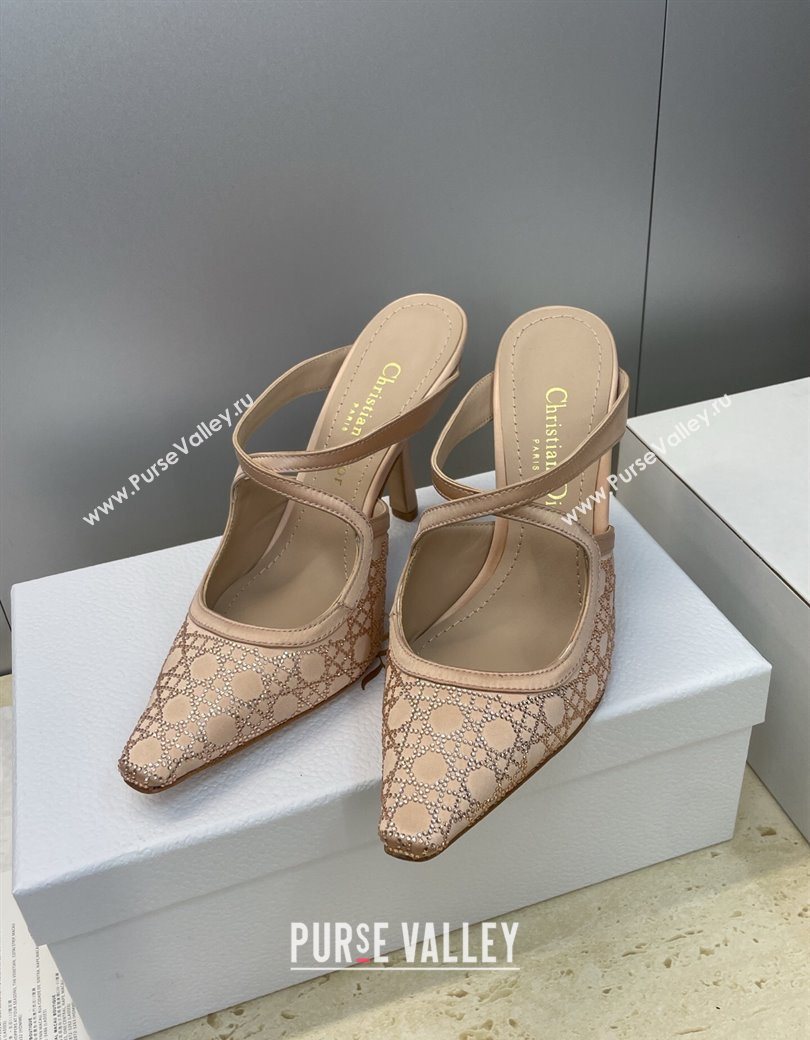 Dior Capture Heeled Mules 9.5cm Satin with Strass Cannage Motif Nude 2025 DR121606 (JC-251216114)