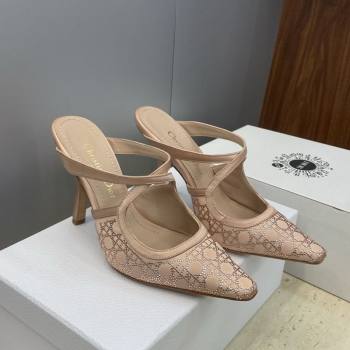 Dior Capture Heeled Mules 9.5cm Satin with Strass Cannage Motif Nude 2025 DR121606 (JC-251216114)