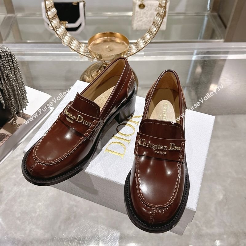Dior Boy Loafer Pumps 5cm in Brushed Calfskin Leather Brown 2025 1216 (MD-251216089)
