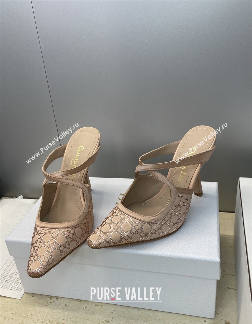 Dior Capture Heeled Mules 9.5cm Satin with Strass Cannage Motif Nude 2025 DR121606 (JC-251216114)