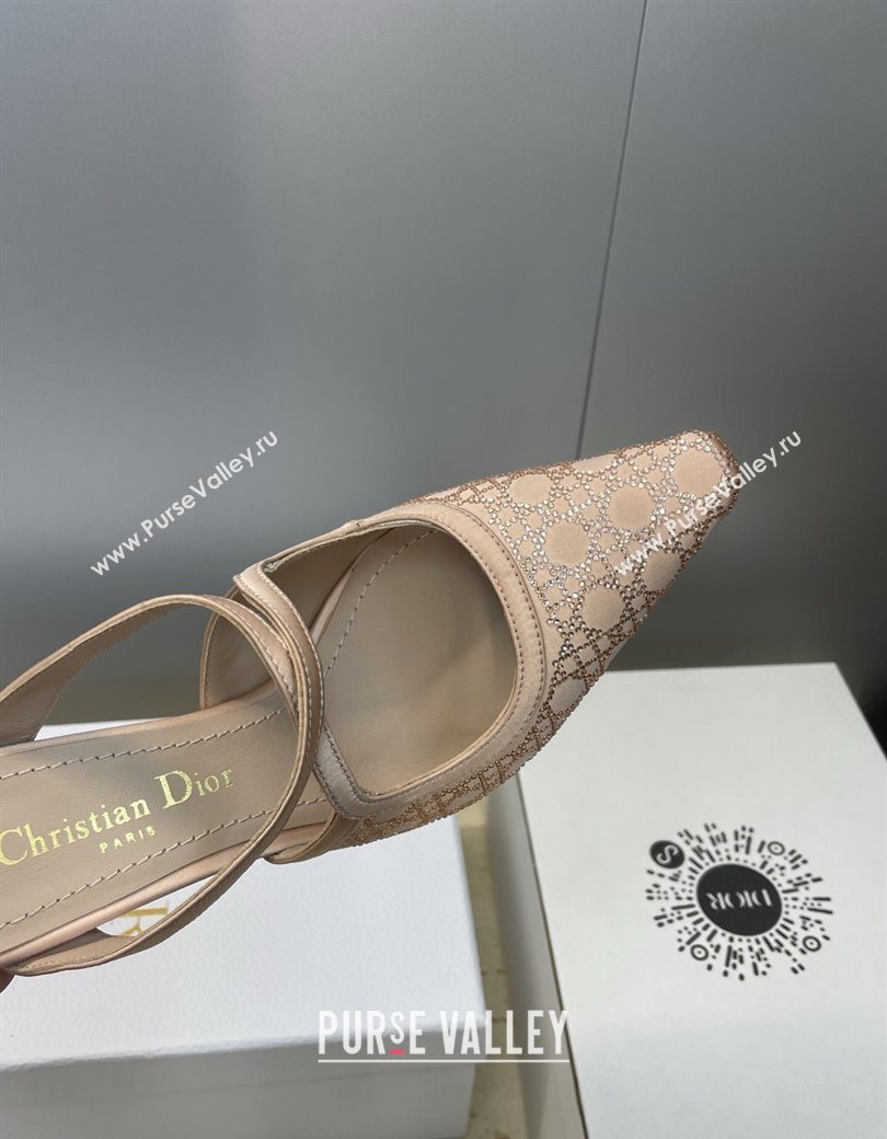 Dior Capture Heeled Mules 9.5cm Satin with Strass Cannage Motif Nude 2025 DR121606 (JC-251216114)