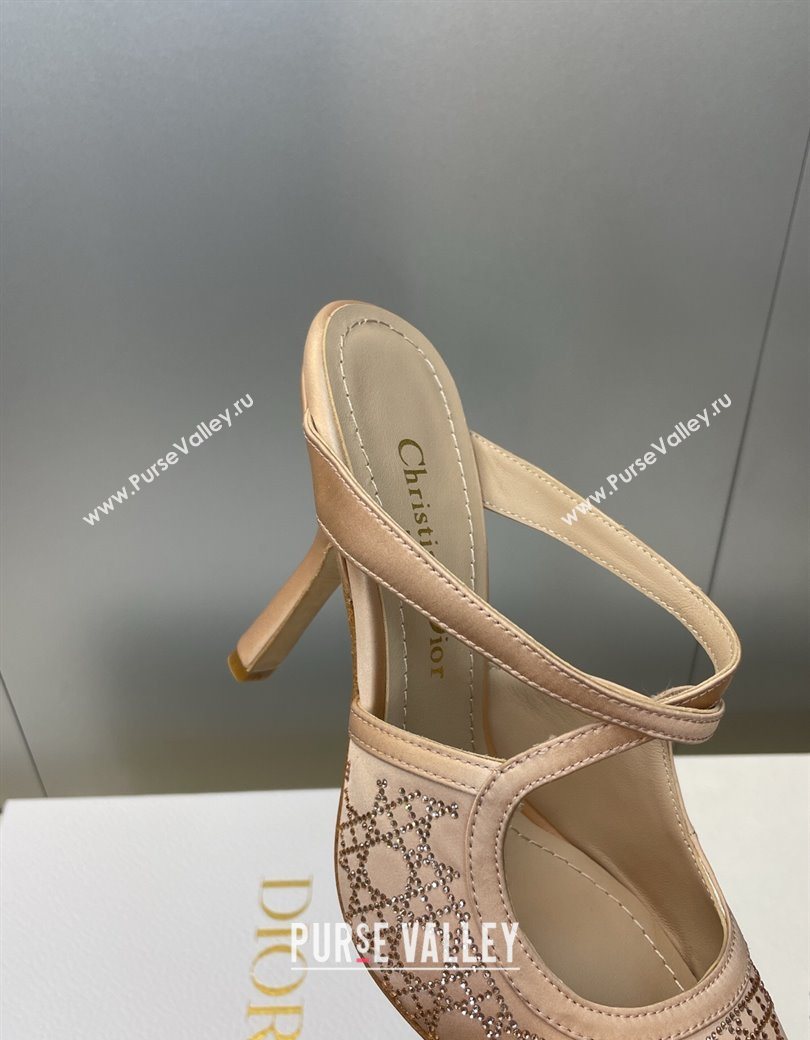 Dior Capture Heeled Mules 9.5cm Satin with Strass Cannage Motif Nude 2025 DR121606 (JC-251216114)