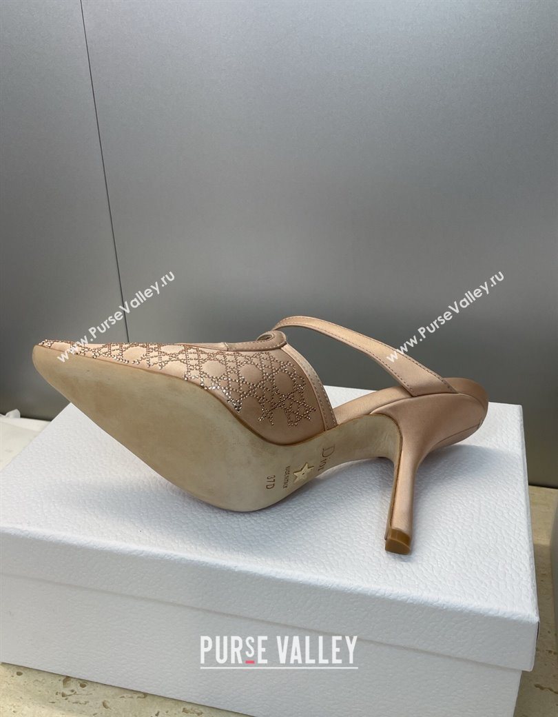 Dior Capture Heeled Mules 9.5cm Satin with Strass Cannage Motif Nude 2025 DR121606 (JC-251216114)