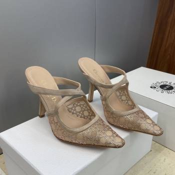 Dior Capture Heeled Mules 9.5cm in Mesh with Strass Cannage Motif Beige 2025 DR121606 (JC-251216115)