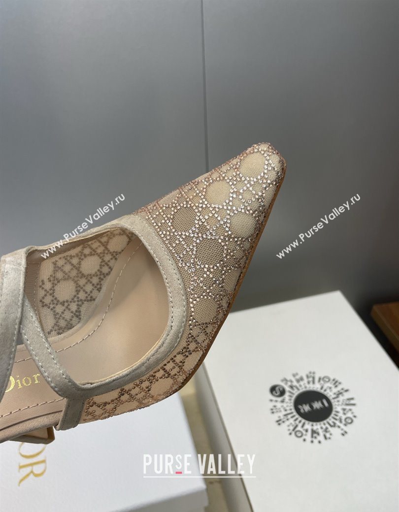 Dior Capture Heeled Mules 9.5cm in Mesh with Strass Cannage Motif Beige 2025 DR121606 (JC-251216115)