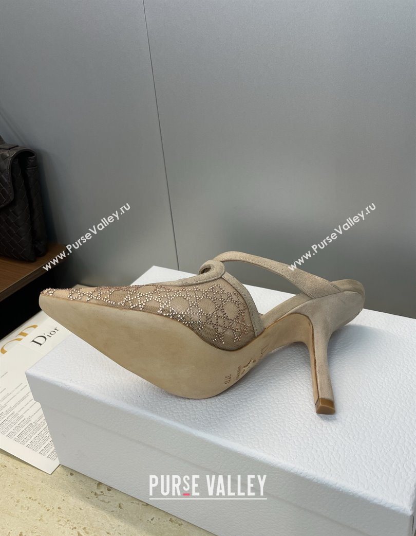 Dior Capture Heeled Mules 9.5cm in Mesh with Strass Cannage Motif Beige 2025 DR121606 (JC-251216115)