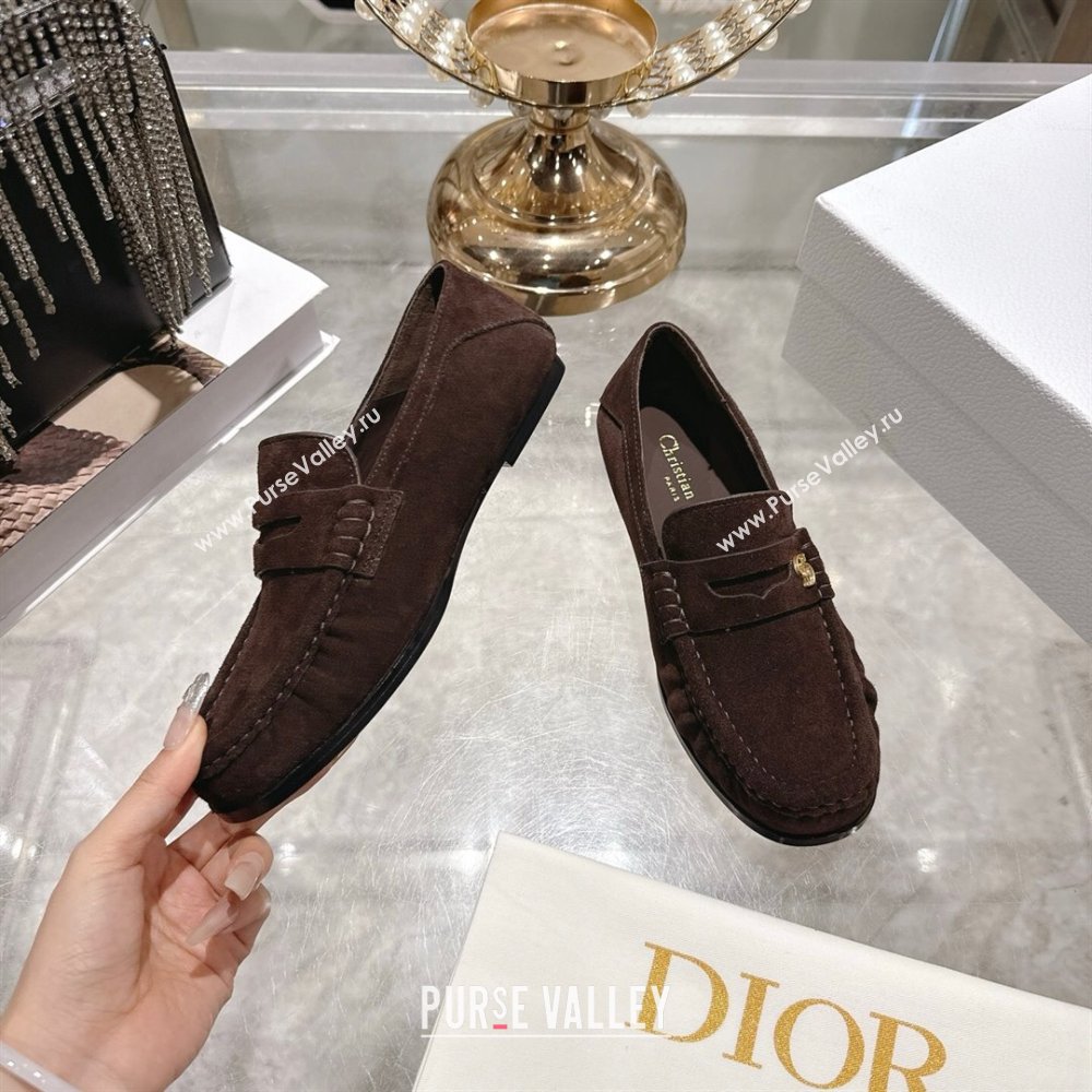 Dior Time Flat Loafers in Suede Chocolate Brown 2025 DR121605 (MD-251216109)