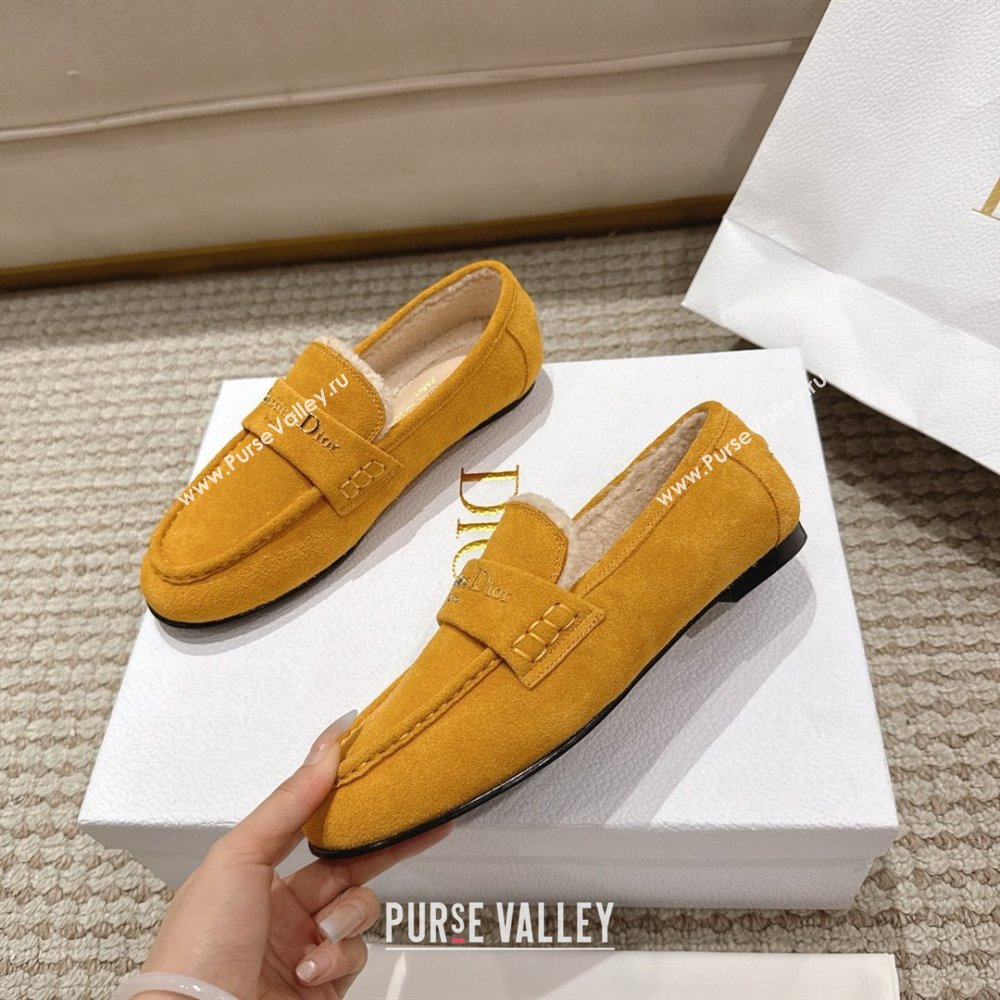 Dior DiorAlps Boy Flat Loafers in Suede and Shearling Yellow 2025 DR121603 (MD-251216106)