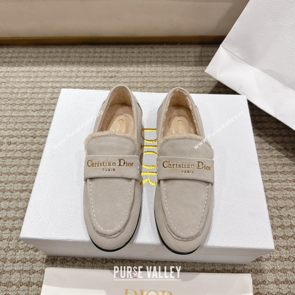 Dior DiorAlps Boy Flat Loafers in Suede and Shearling Light Grey 2025 DR121603 (MD-251216107)