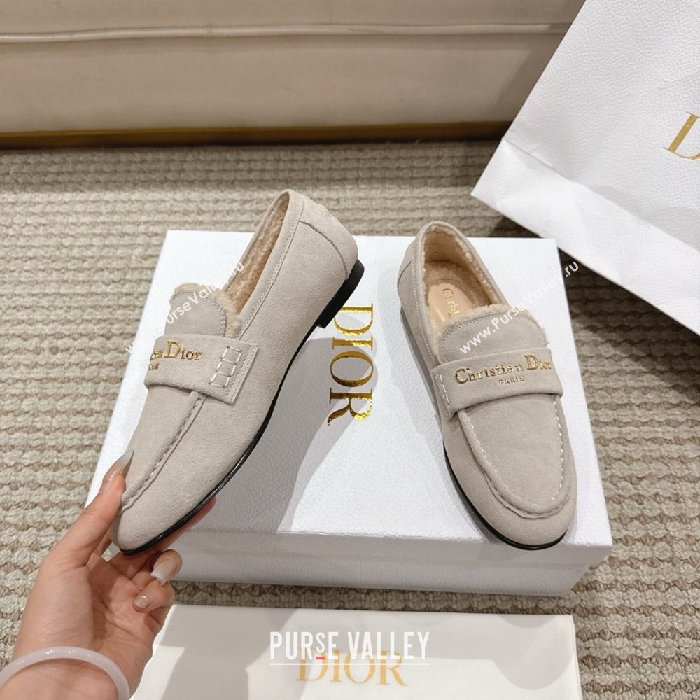Dior DiorAlps Boy Flat Loafers in Suede and Shearling Light Grey 2025 DR121603 (MD-251216107)