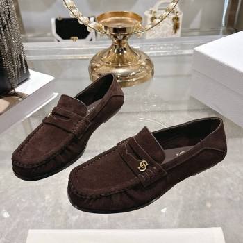 Dior Time Flat Loafers in Suede Chocolate Brown 2025 DR121605 (MD-251216109)