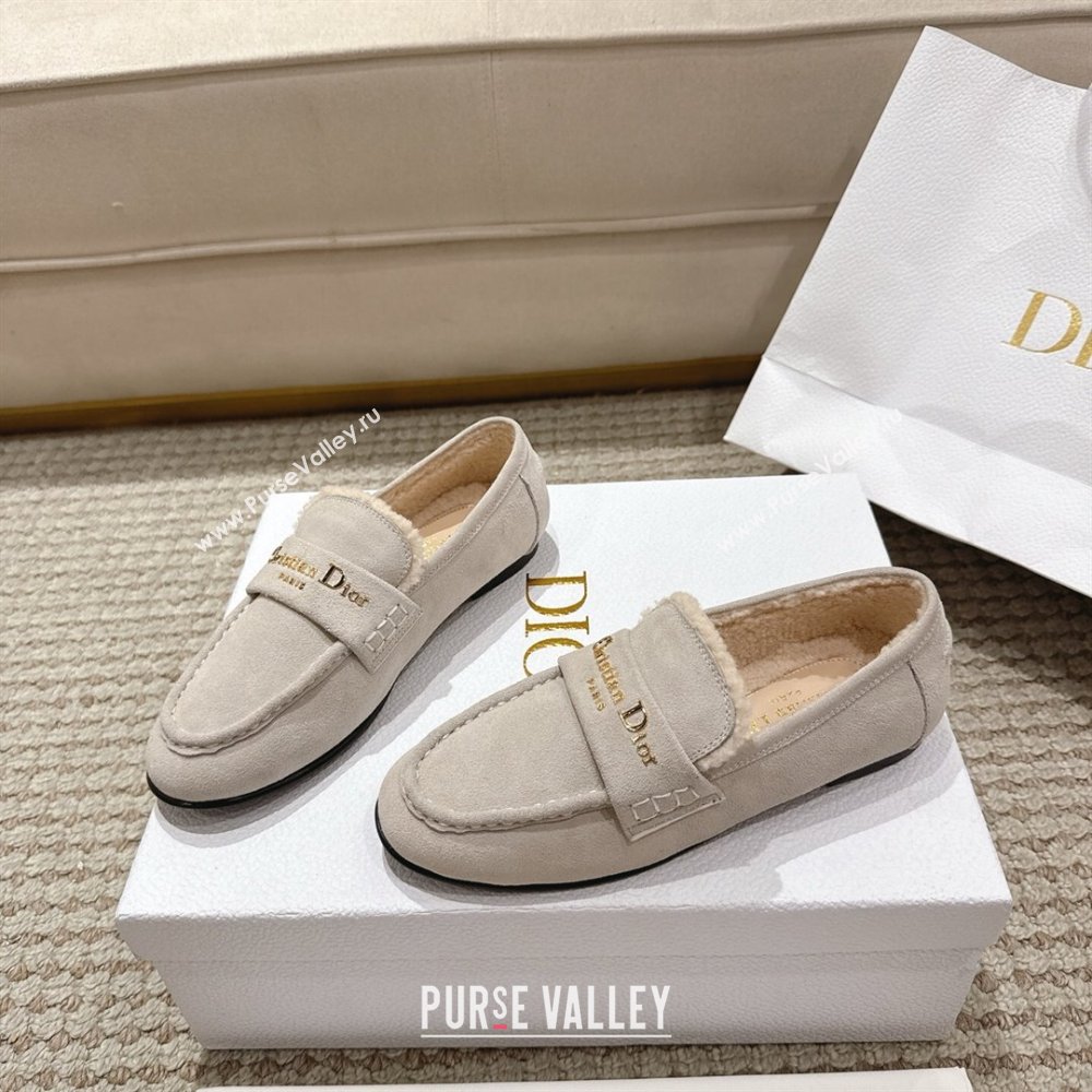 Dior DiorAlps Boy Flat Loafers in Suede and Shearling Light Grey 2025 DR121603 (MD-251216107)