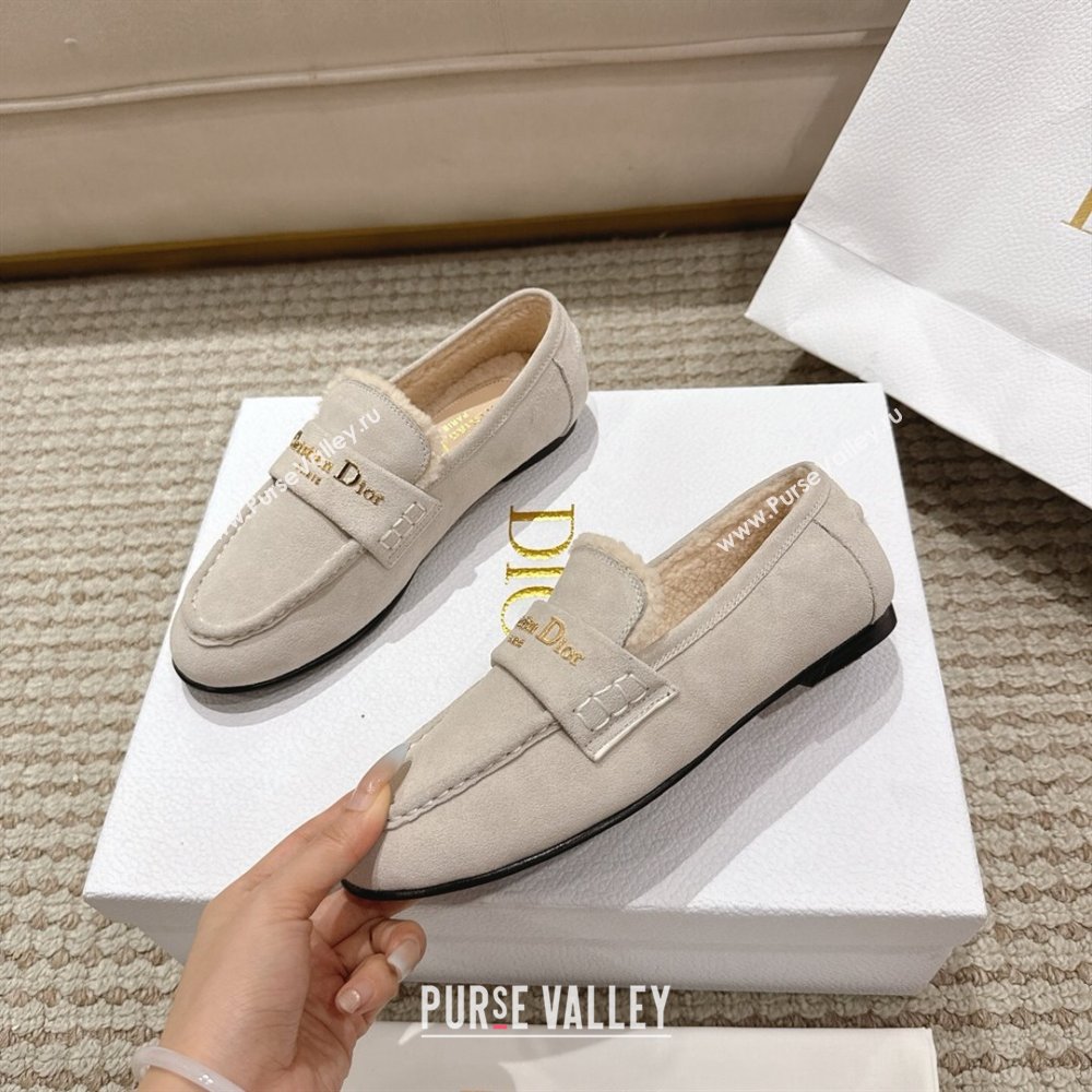 Dior DiorAlps Boy Flat Loafers in Suede and Shearling Light Grey 2025 DR121603 (MD-251216107)
