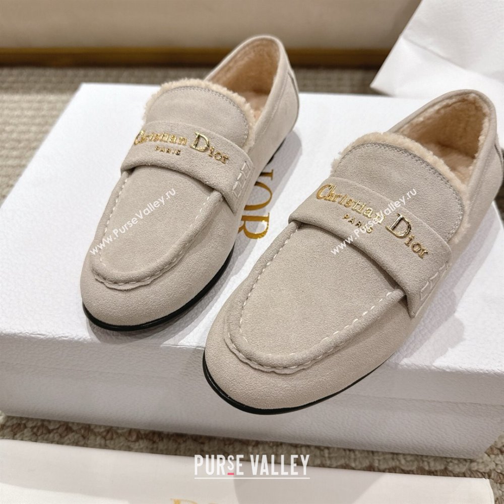 Dior DiorAlps Boy Flat Loafers in Suede and Shearling Light Grey 2025 DR121603 (MD-251216107)