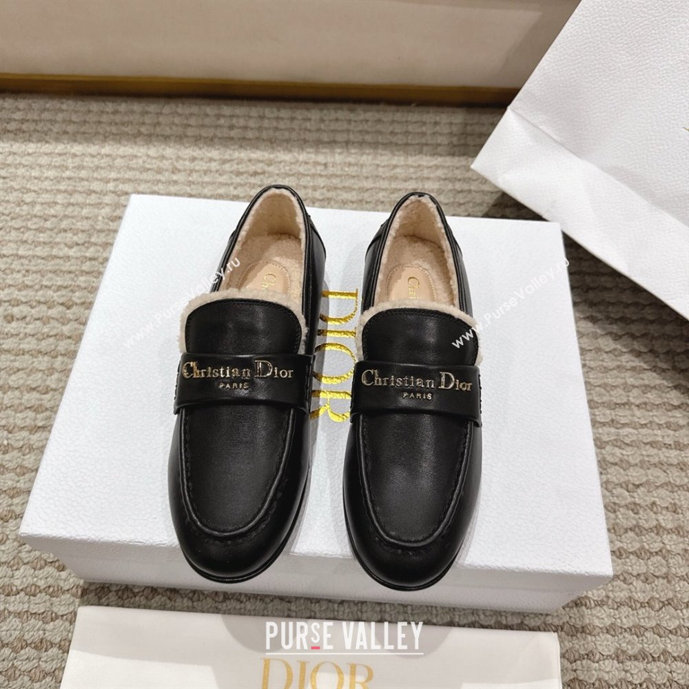 Dior DiorAlps Boy Flat Loafers in Calfskin Leather and Shearling Black 2025 DR121603 (MD-251216108)