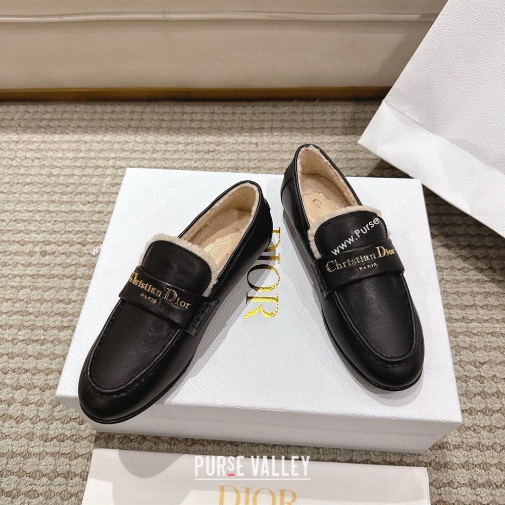 Dior DiorAlps Boy Flat Loafers in Calfskin Leather and Shearling Black 2025 DR121603 (MD-251216108)
