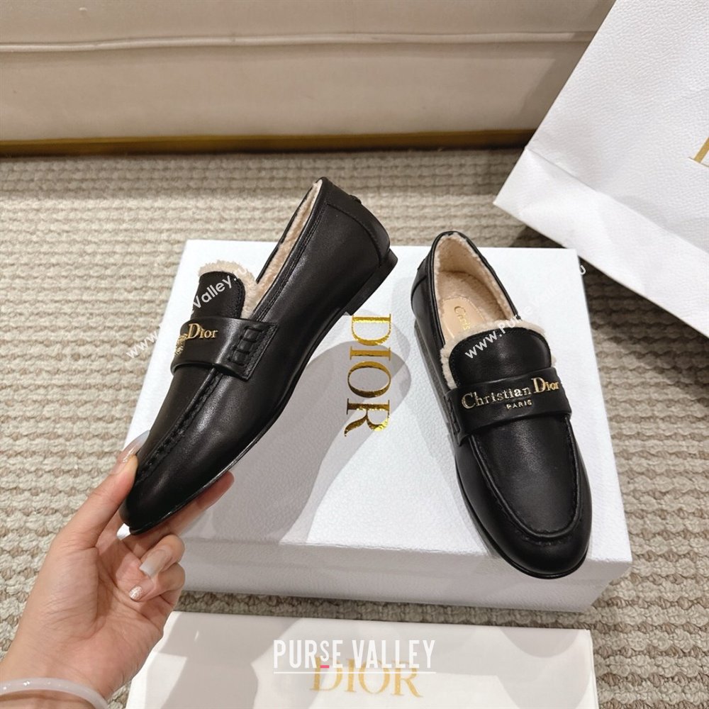 Dior DiorAlps Boy Flat Loafers in Calfskin Leather and Shearling Black 2025 DR121603 (MD-251216108)