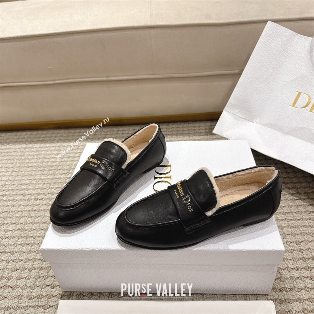Dior DiorAlps Boy Flat Loafers in Calfskin Leather and Shearling Black 2025 DR121603 (MD-251216108)