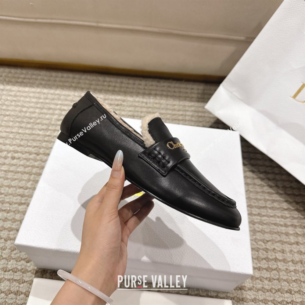 Dior DiorAlps Boy Flat Loafers in Calfskin Leather and Shearling Black 2025 DR121603 (MD-251216108)