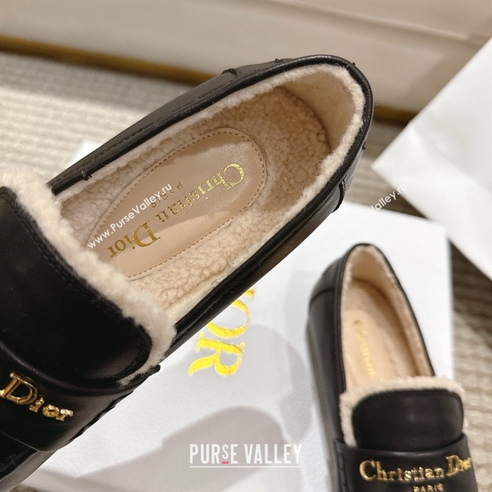 Dior DiorAlps Boy Flat Loafers in Calfskin Leather and Shearling Black 2025 DR121603 (MD-251216108)