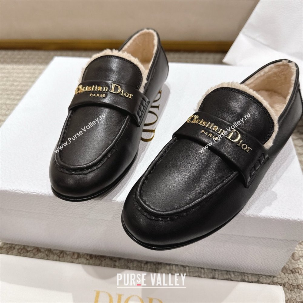Dior DiorAlps Boy Flat Loafers in Calfskin Leather and Shearling Black 2025 DR121603 (MD-251216108)
