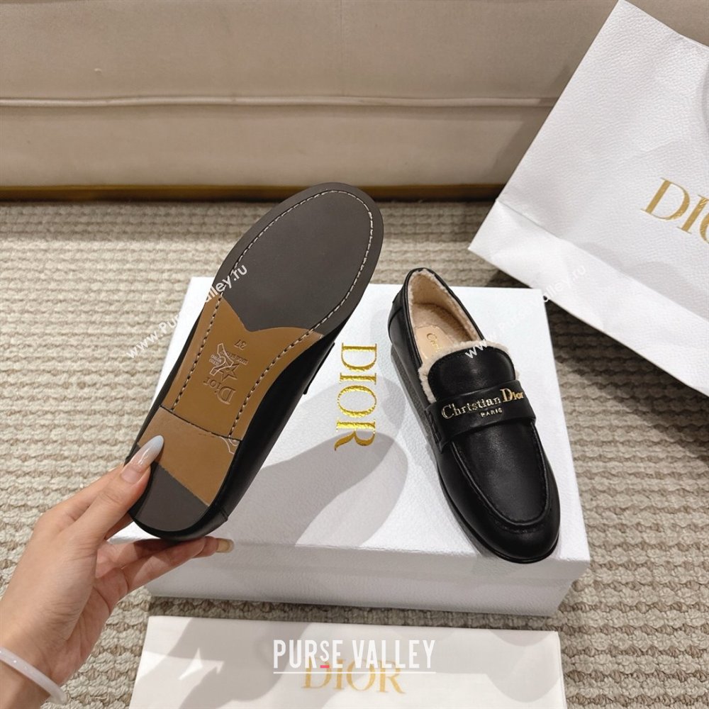 Dior DiorAlps Boy Flat Loafers in Calfskin Leather and Shearling Black 2025 DR121603 (MD-251216108)