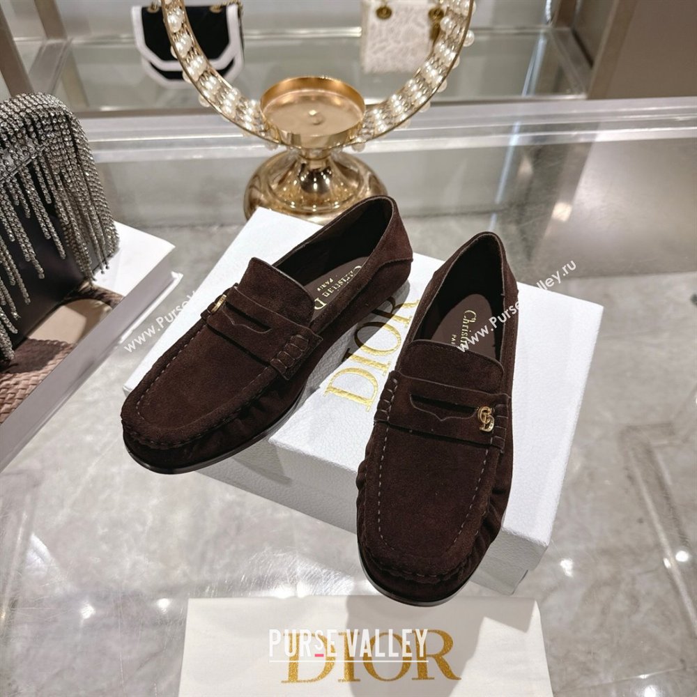 Dior Time Flat Loafers in Suede Chocolate Brown 2025 DR121605 (MD-251216109)