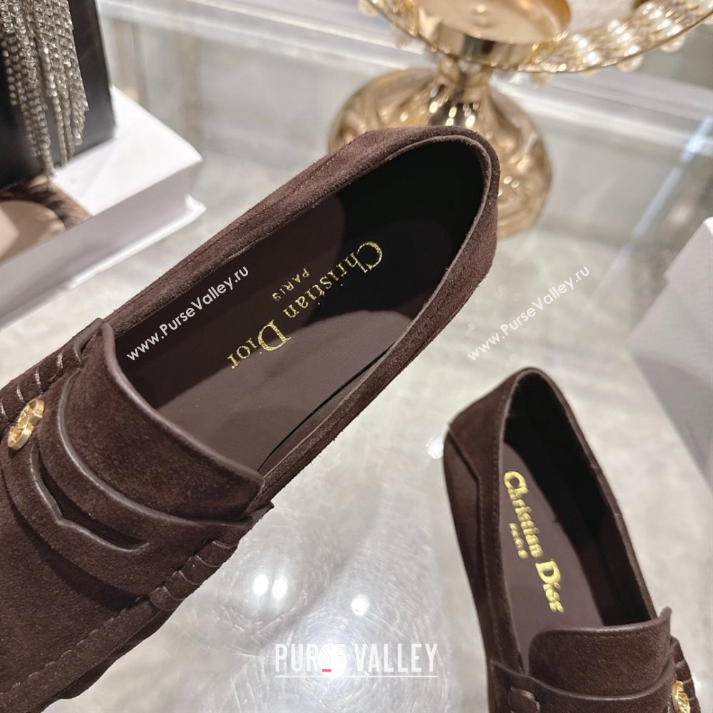 Dior Time Flat Loafers in Suede Chocolate Brown 2025 DR121605 (MD-251216109)