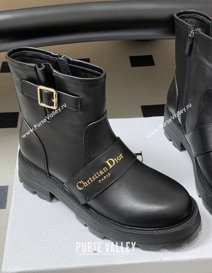 Dior DiorAlps D-Quest Ankle Boots in Calfskin Leather with Logo Buckle Strap Black 2025 DR121609 (MD-251216124)