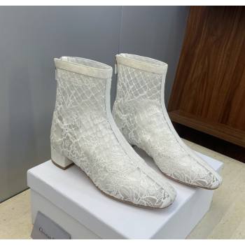 Dior Naughtily-D Heeled Ankle Boots 3.5cm in Transparent Mesh Embroidered with Millefiori Motif White 2025 DR121607 (MD-25121611