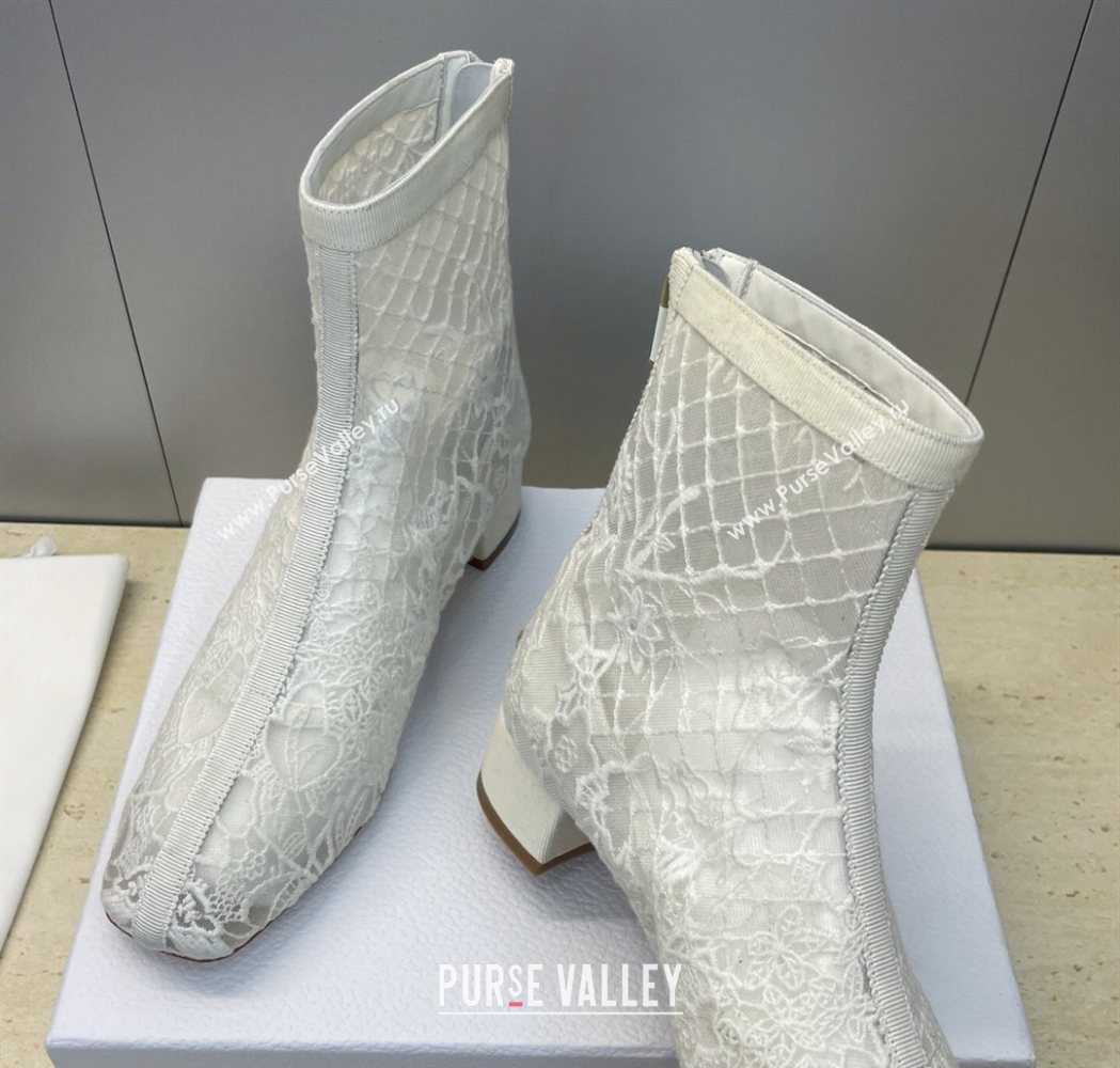 Dior Naughtily-D Heeled Ankle Boots 3.5cm in Transparent Mesh Embroidered with Millefiori Motif White 2025 DR121607 (MD-25121611